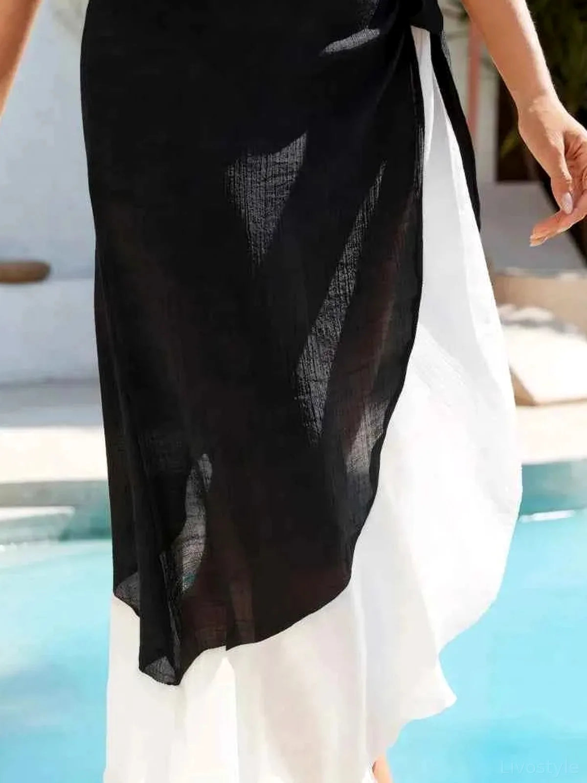 Contrast Tied Swim Cover Up Skirt — detail view — Livostyle