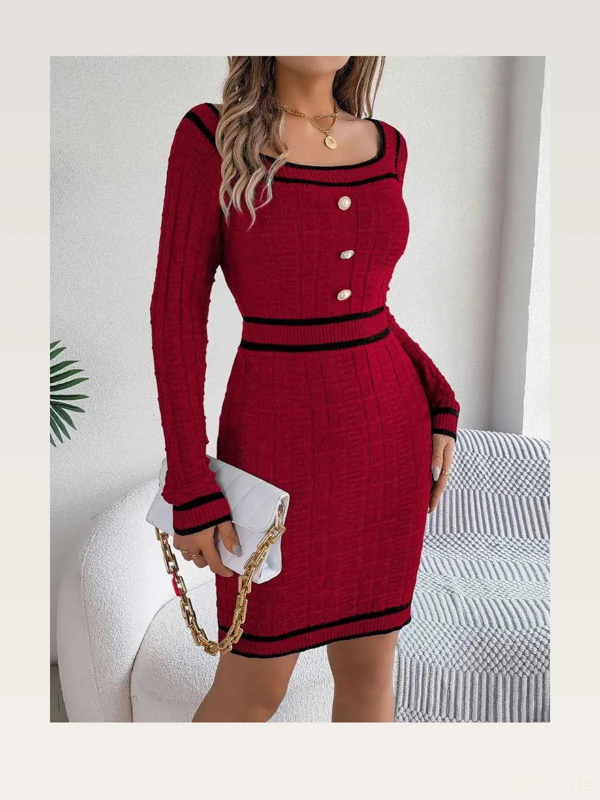 Contrast Trim Long Sleeve Sweater Dress — styled showcase — Livostyle