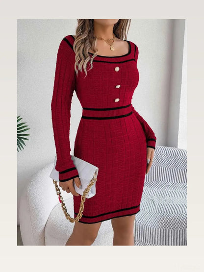 Contrast Trim Long Sleeve Sweater Dress — styled showcase — Livostyle
