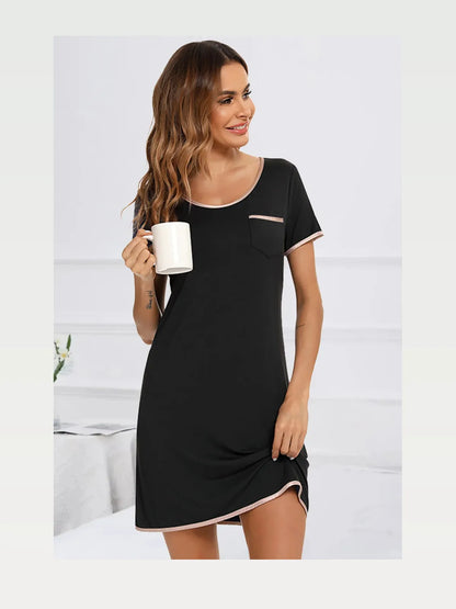 Contrast Trim Pocketed Round Neck Lounge Dress — styled showcase — Livostyle