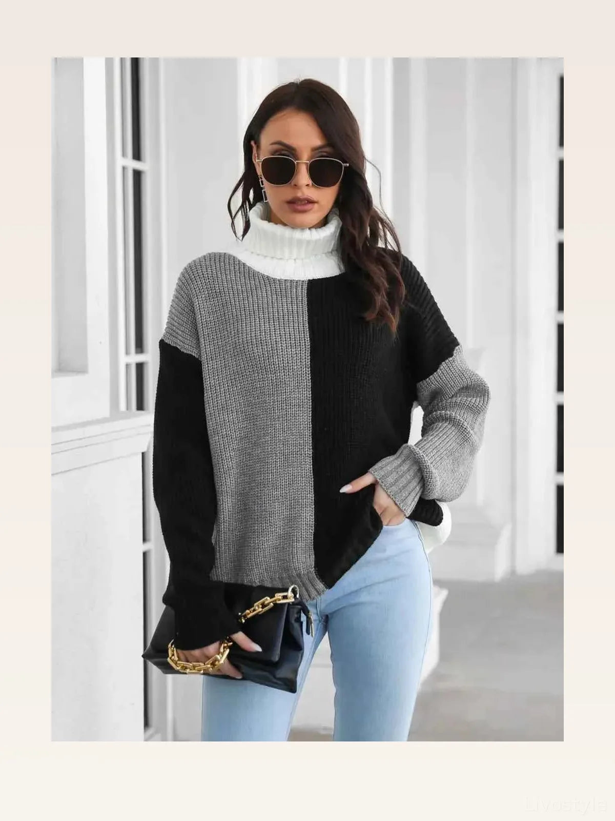 Contrast Turtleneck Long Sleeve Sweater — styled showcase — Livostyle