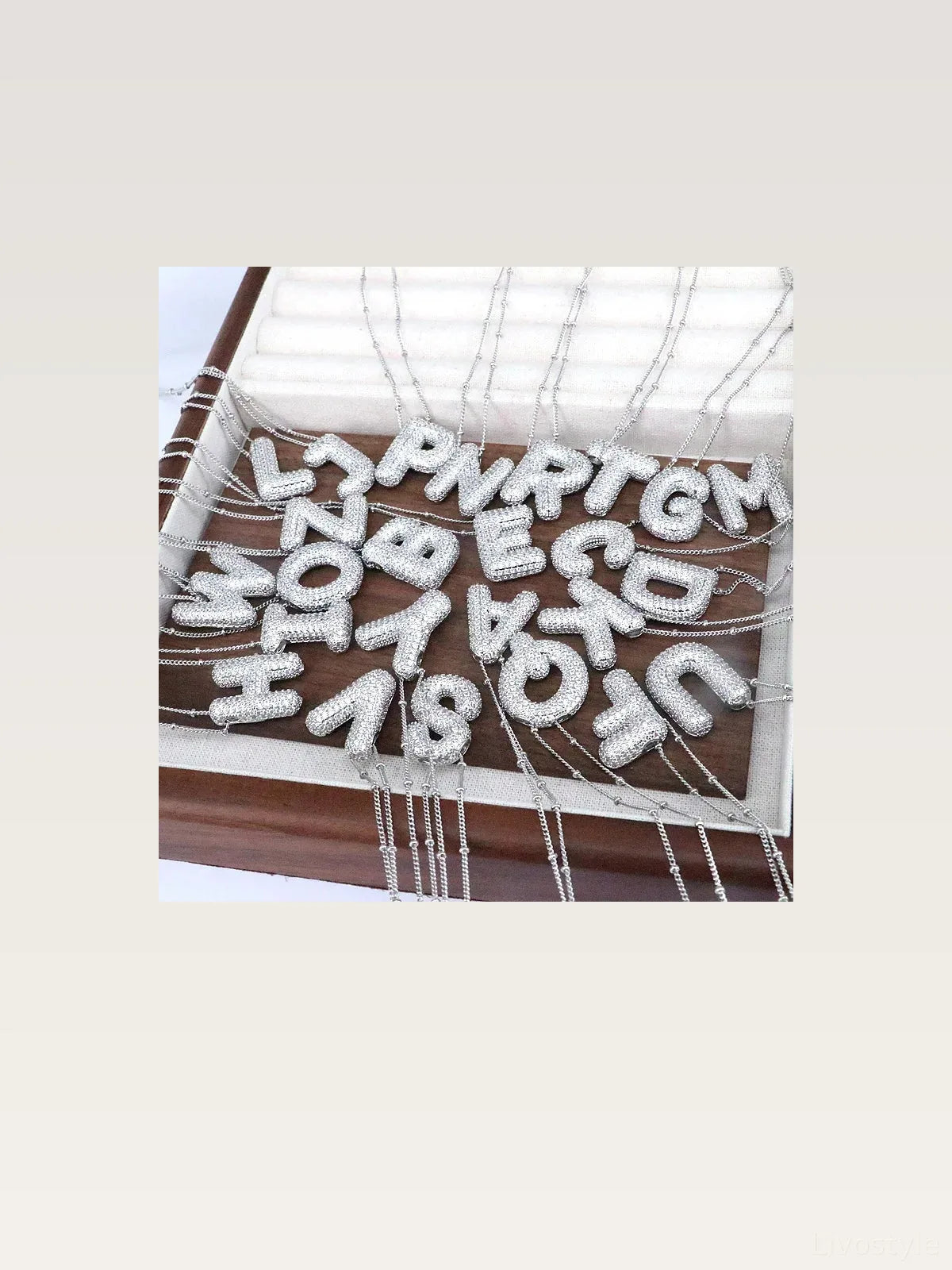 Copper Inlaid Zircon Letter M Pendant Necklace — styled showcase — Livostyle