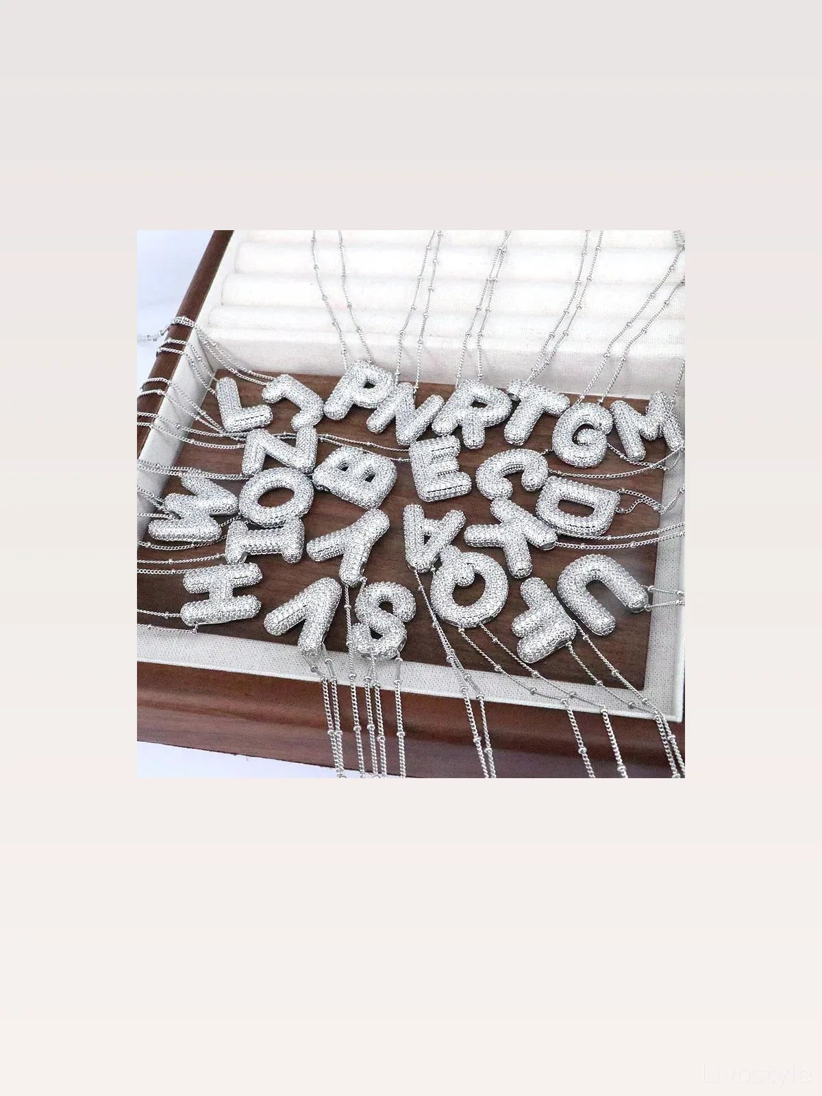 Copper Inlaid Zircon Letter M Pendant Necklace — styled showcase — Livostyle