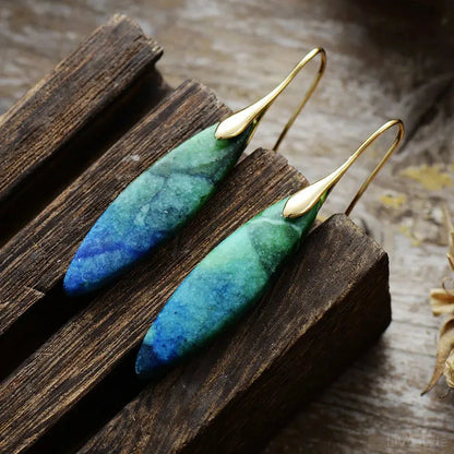 Copper Natural Stone Geometric Shape Earrings — square view — Livostyle