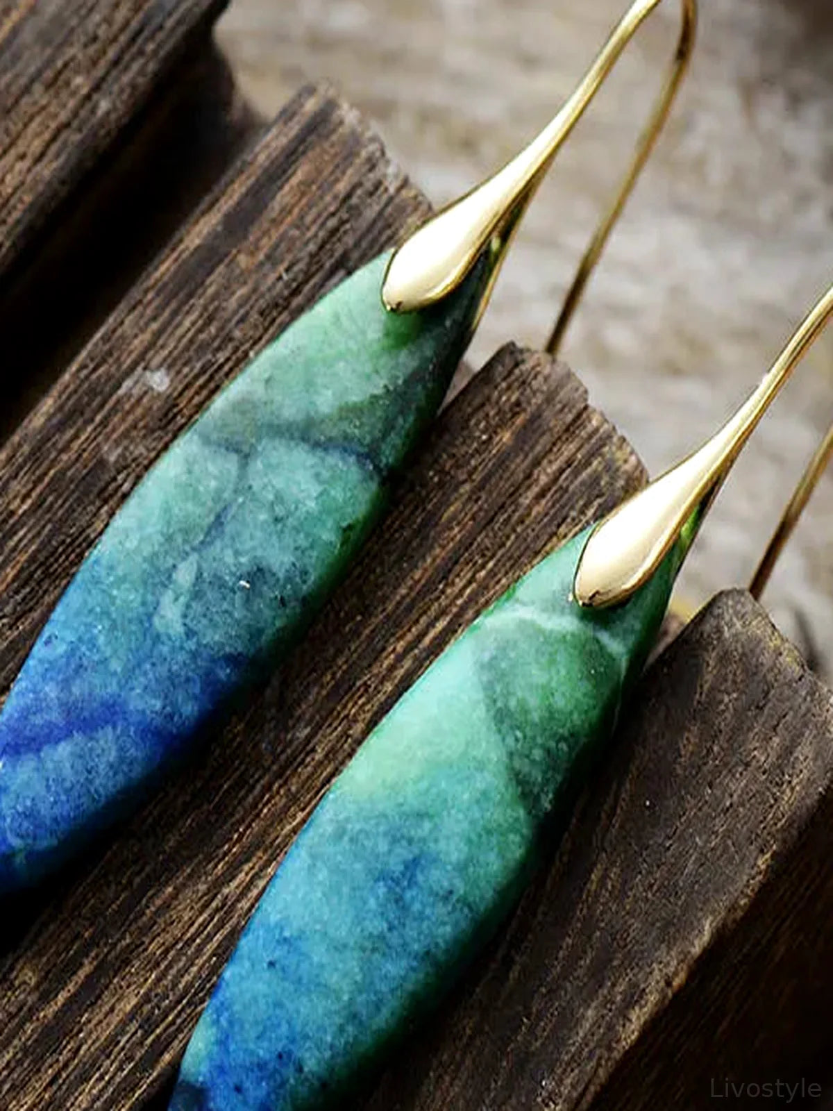 Copper Natural Stone Geometric Shape Earrings — detail view — Livostyle
