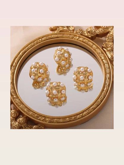 Copper Shell Pearl Stud Earrings — styled showcase — Livostyle