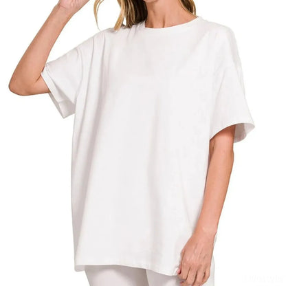 Cotton Round Neck Top & Biker Shorts — square view — Livostyle