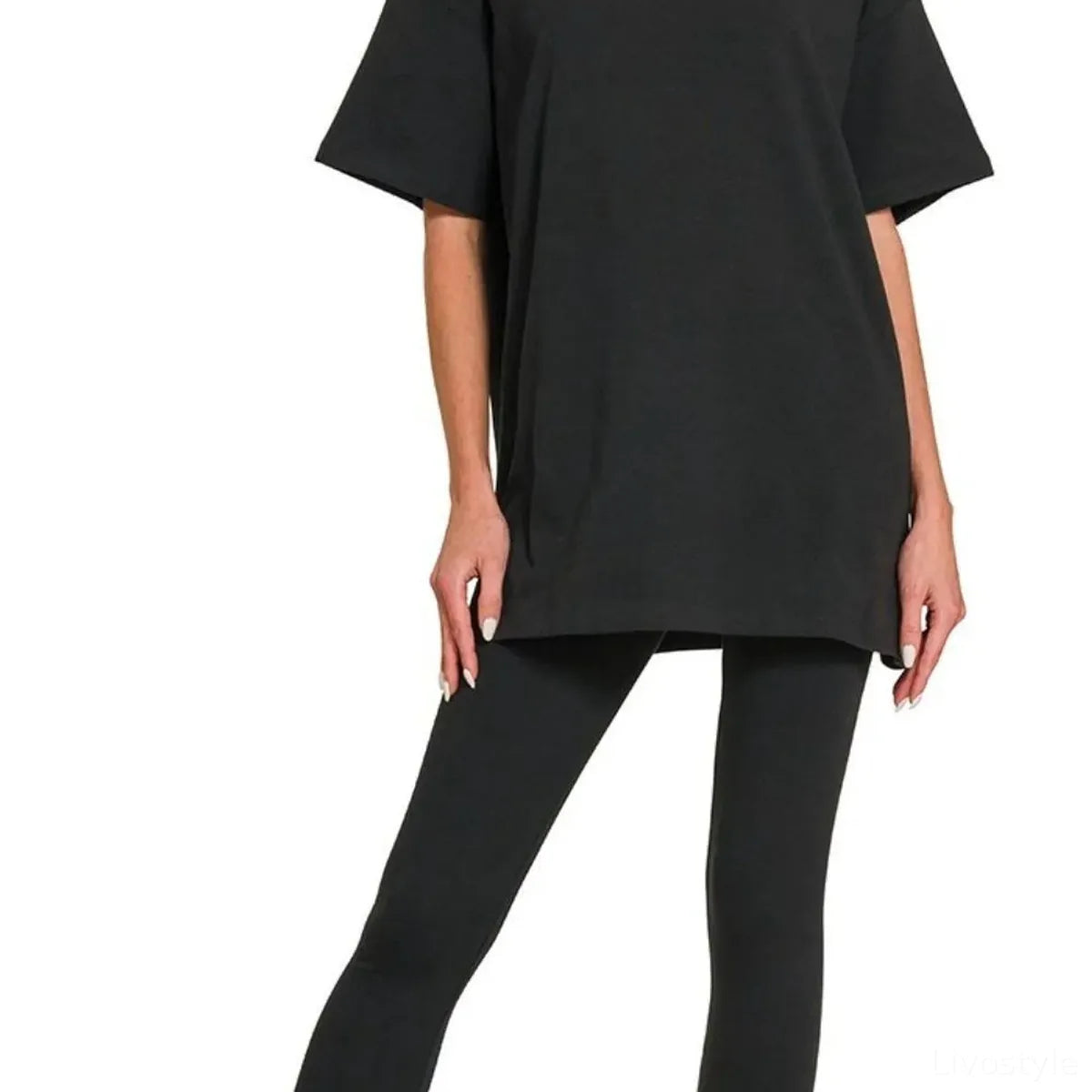 Cotton Round-Neck Top & Legging Set — square view — Livostyle