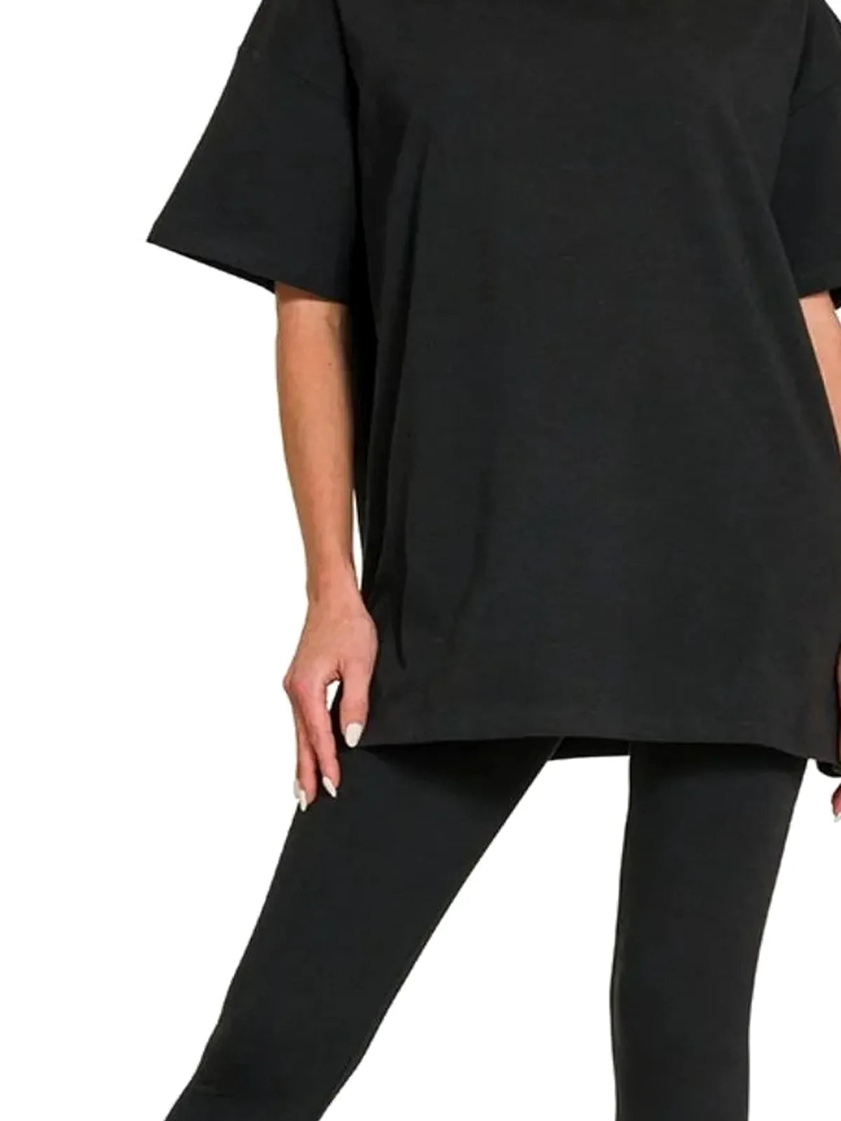 Cotton Round-Neck Top & Legging Set — detail view — Livostyle
