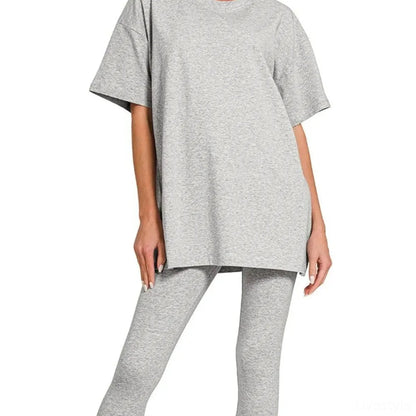 Cotton Round Neck Top & Legging Set in H Grey — square view — Livostyle