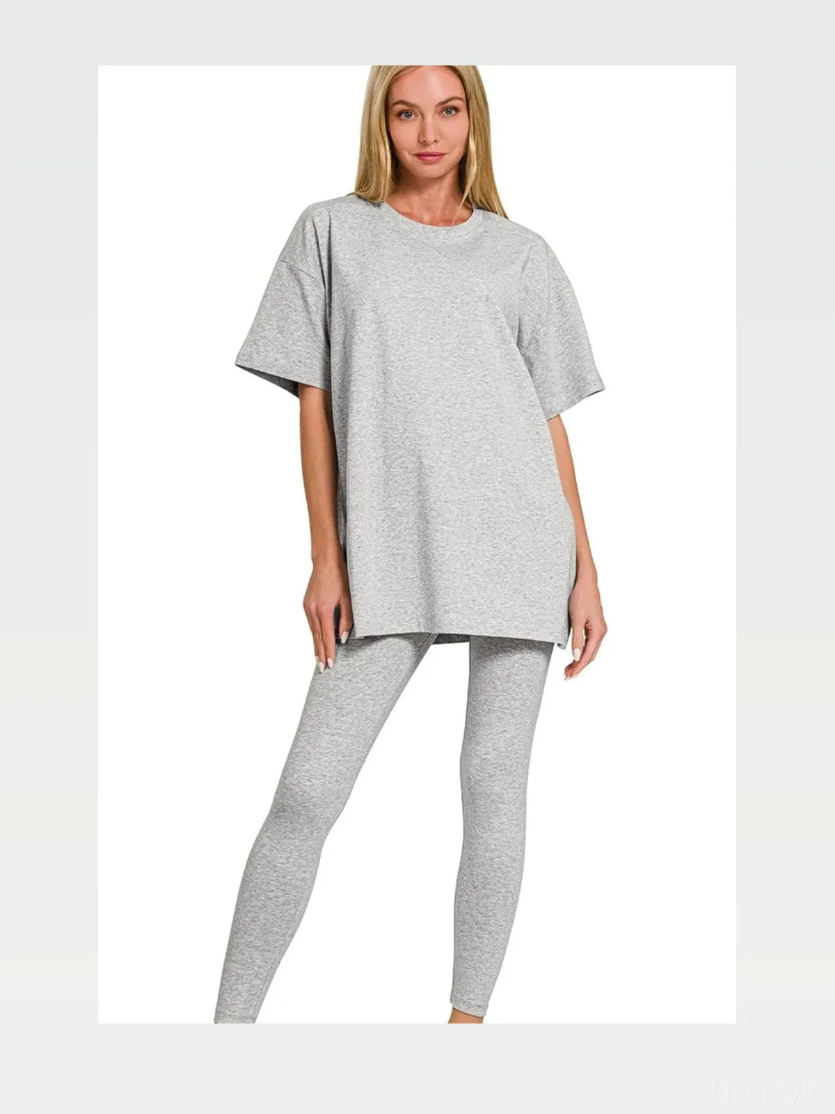 Cotton Round Neck Top & Legging Set in H Grey — styled showcase — Livostyle