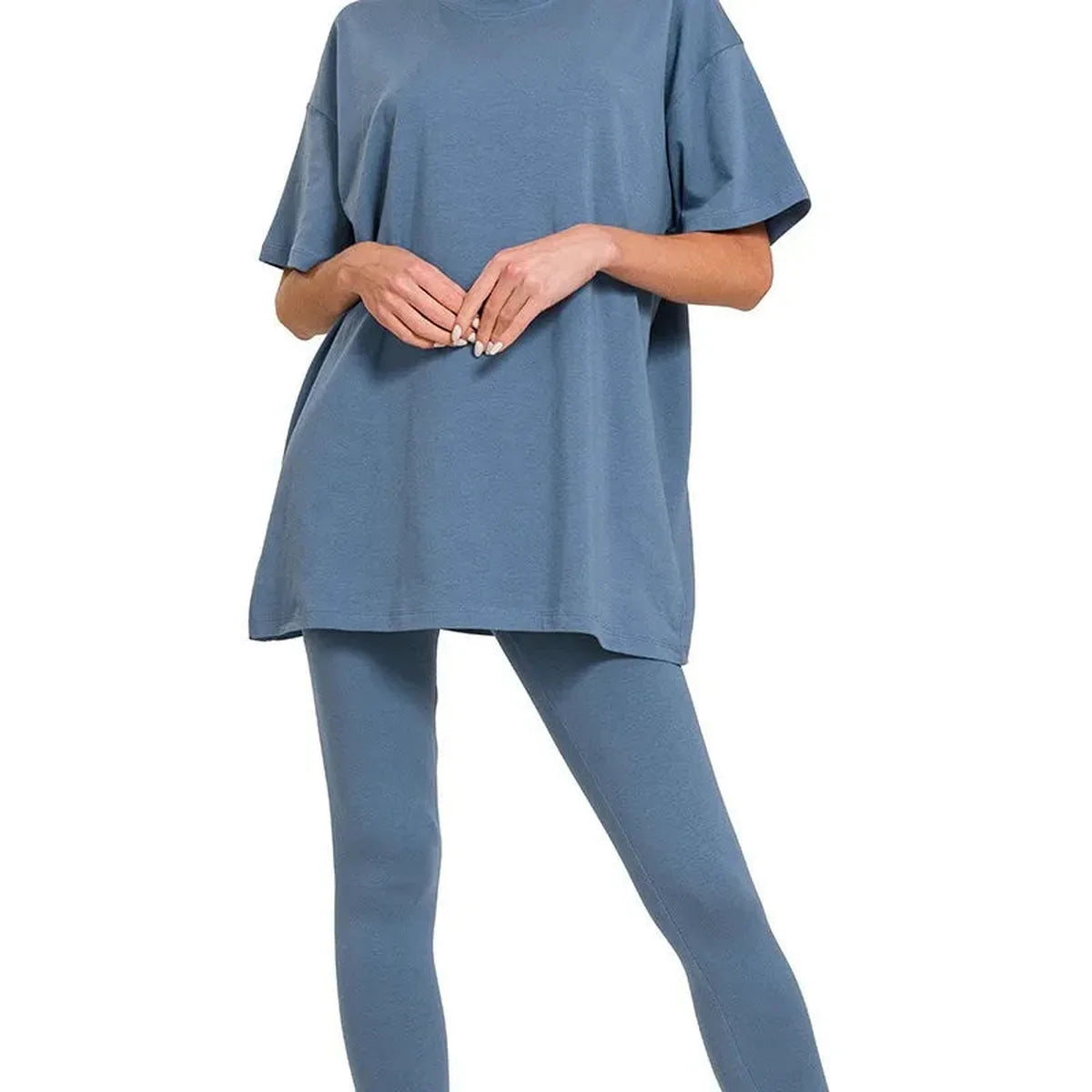 Cotton Round-Neck Top & Legging Set — square view — Livostyle
