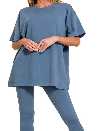 Cotton Round-Neck Top & Legging Set — detail view — Livostyle