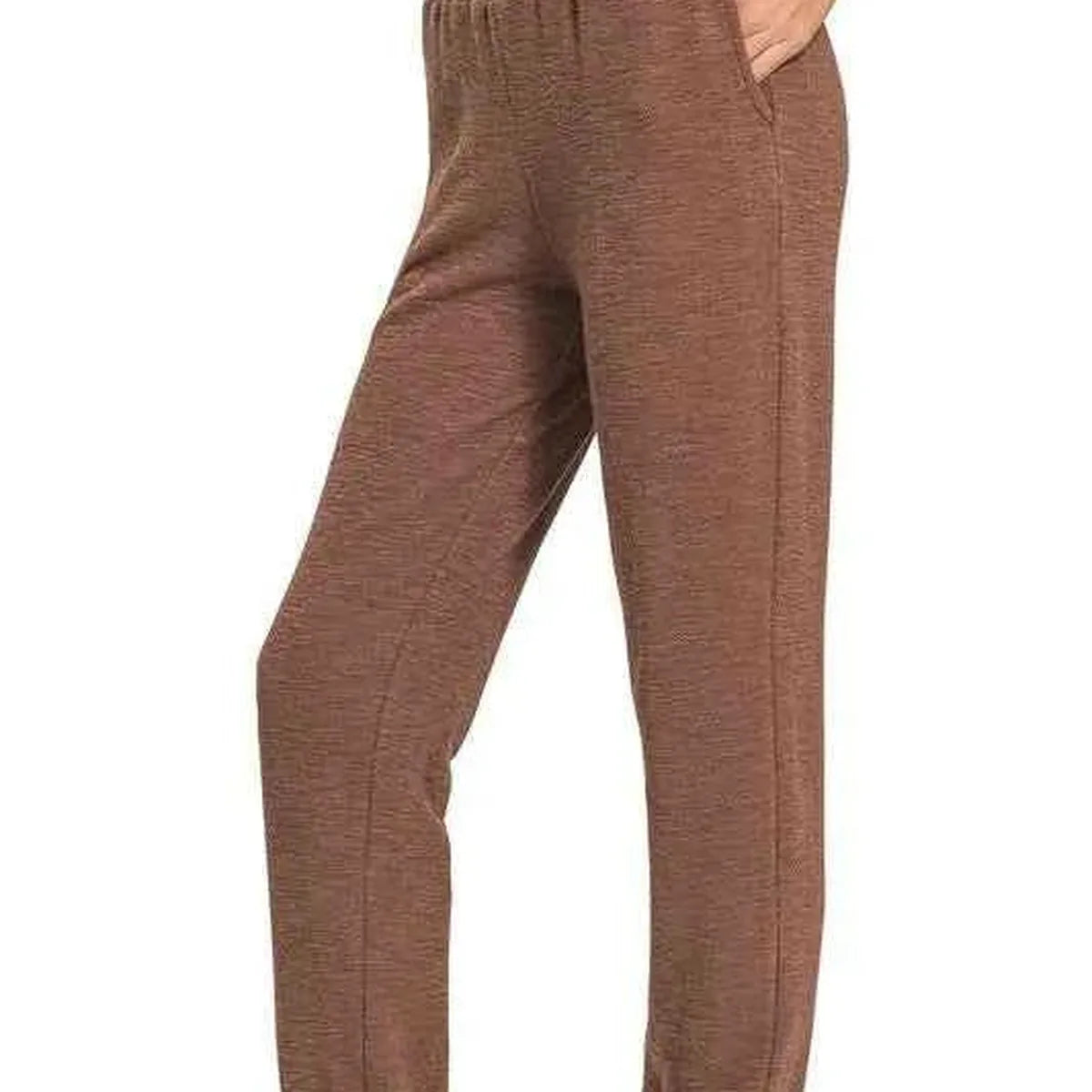 Cotton Slub Jogger Pants in BROWN — square view — Livostyle