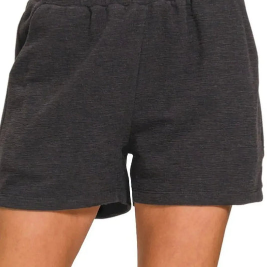 Cotton Slub Short Pants in Black — square view — Livostyle