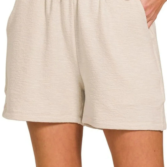 Cotton Slub Short Pants in Sand Beige — square view — Livostyle