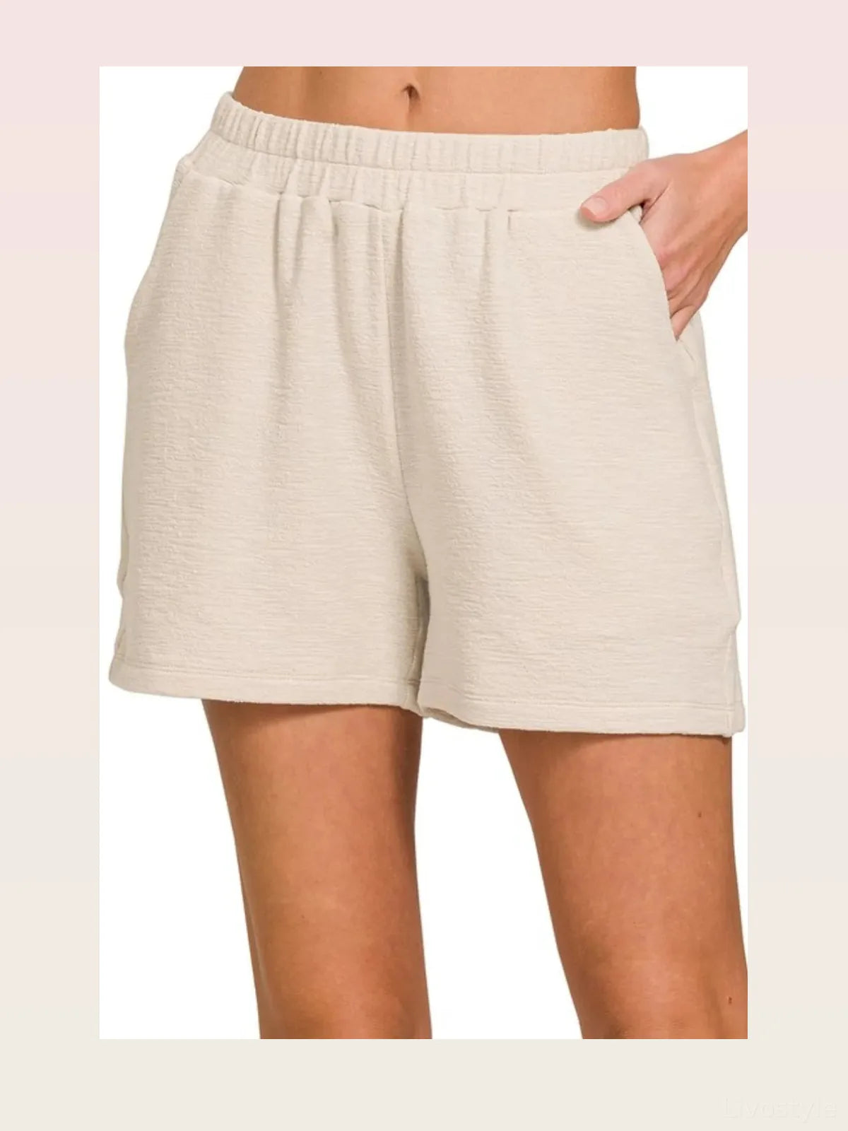 Cotton Slub Short Pants in Sand Beige — styled showcase — Livostyle