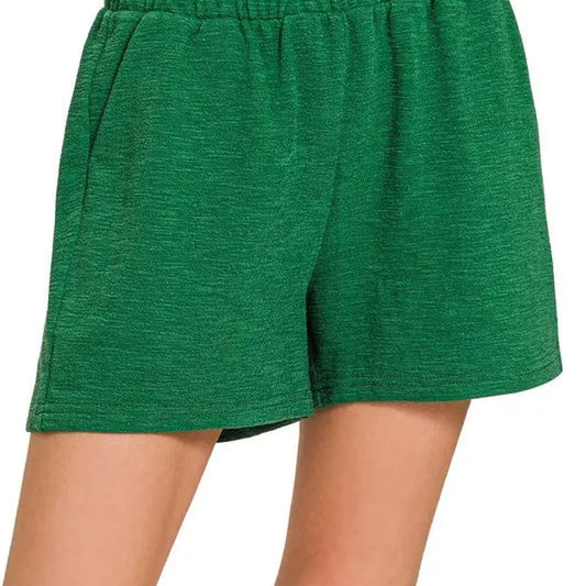 Cotton Slub Shorts in Dk Green — square view — Livostyle