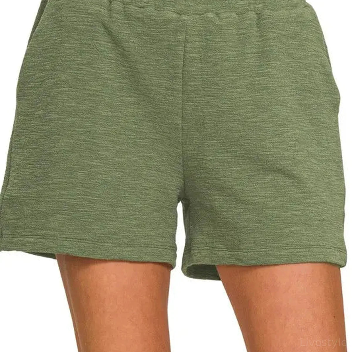Cotton Slub Shorts in Lt Olive — square view — Livostyle
