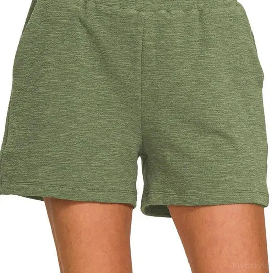 Cotton Slub Shorts in Lt Olive — square view — Livostyle