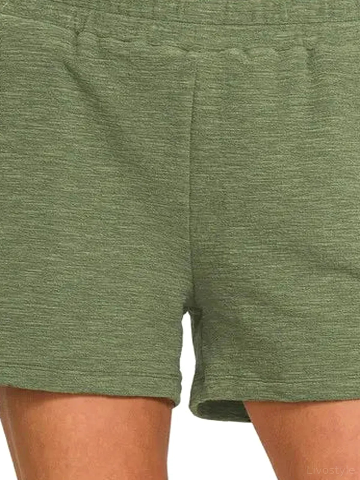 Cotton Slub Shorts in Lt Olive — detail view — Livostyle