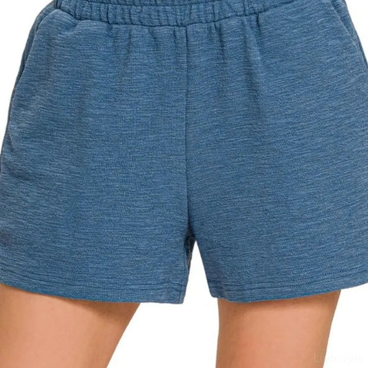Cotton Slub Shorts in DUSTY BLUE — square view — Livostyle