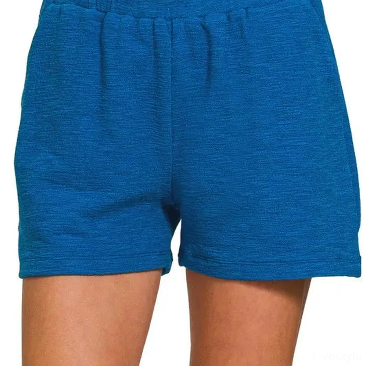 Cotton Slub Shorts in CLASSIC BLUE — square view — Livostyle