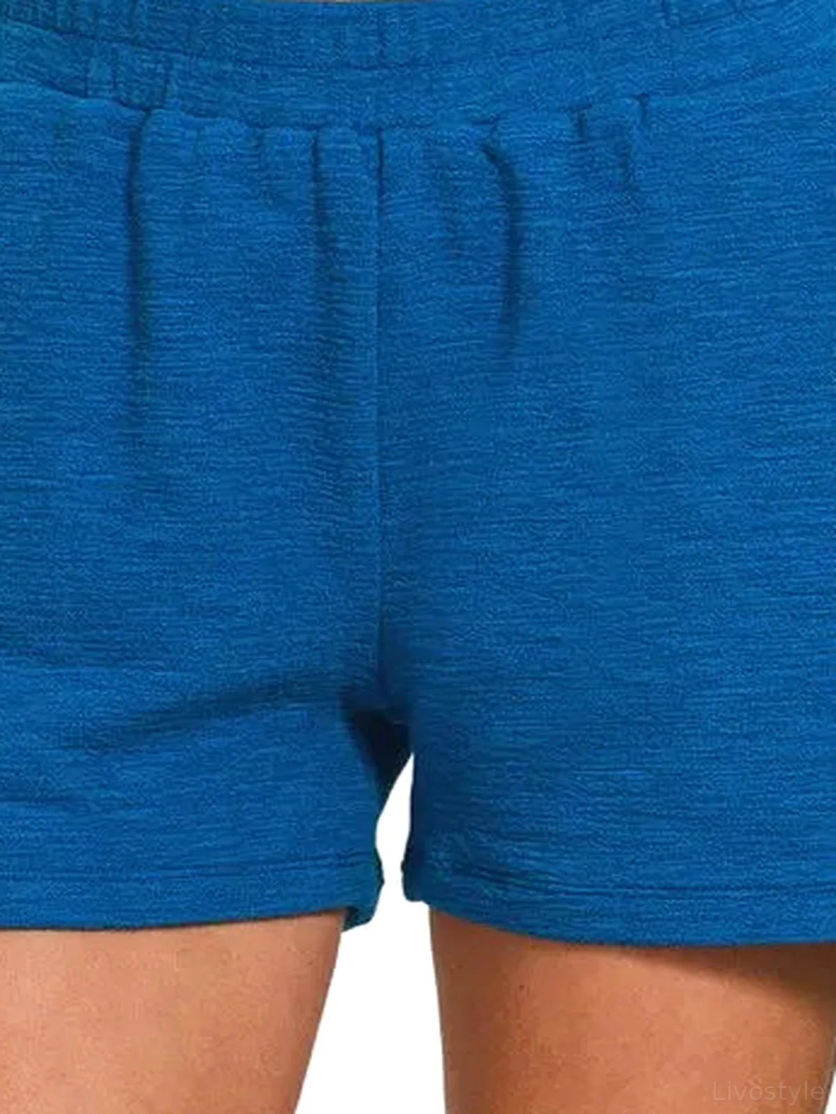 Cotton Slub Shorts in CLASSIC BLUE — detail view — Livostyle