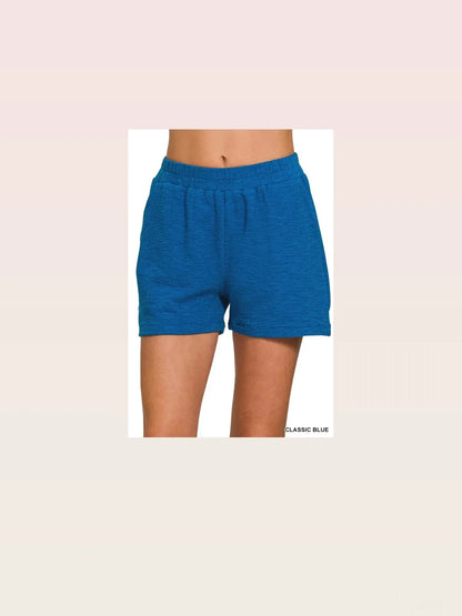 Cotton Slub Shorts in CLASSIC BLUE — styled showcase — Livostyle