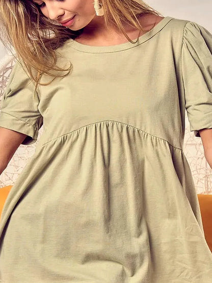 Comfortable Cotton Puff Sleeve Baby Doll Top — detail view — Livostyle