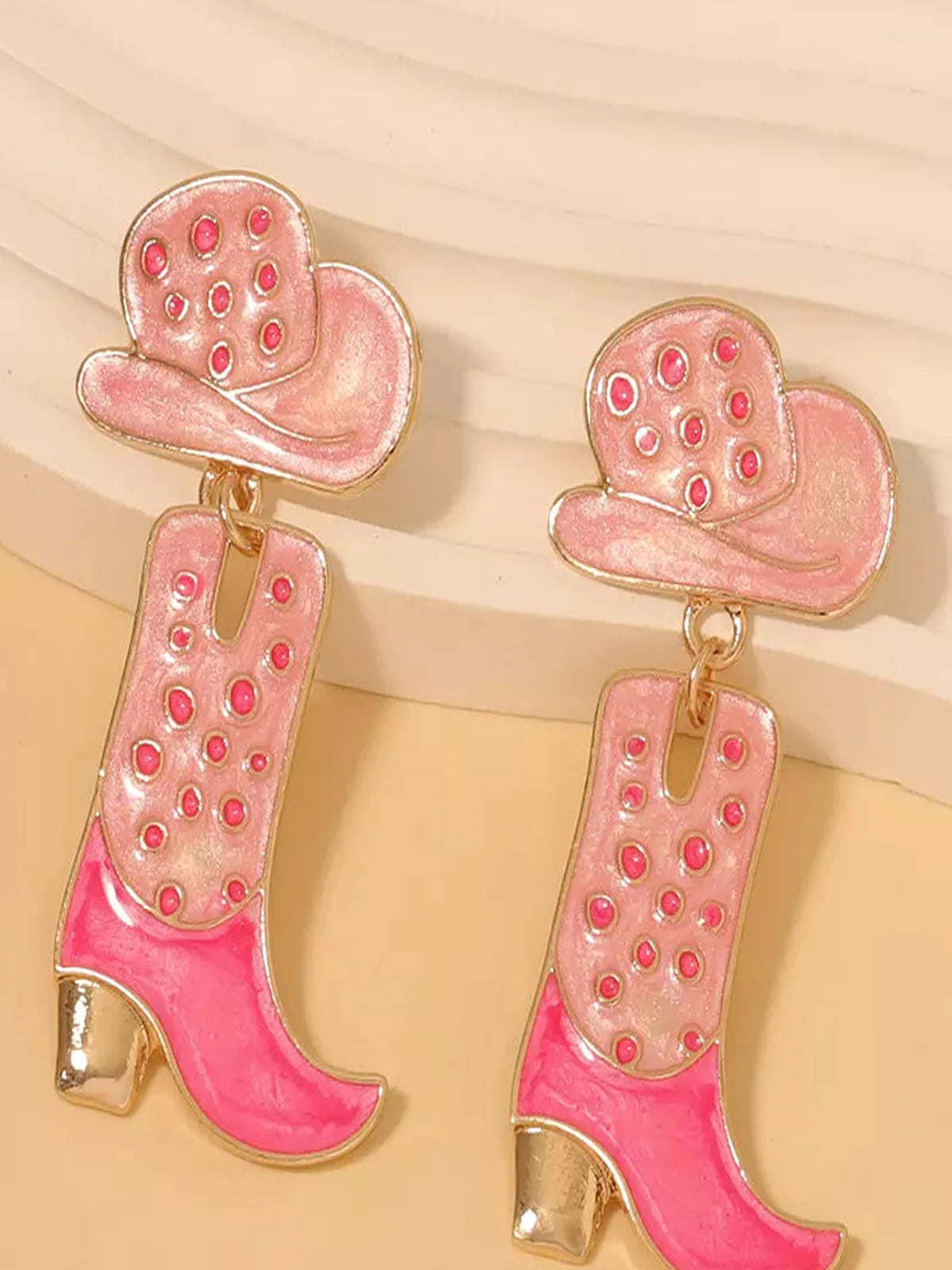 Cowgirl Boot and Hat Dangle Earrings — detail view — Livostyle