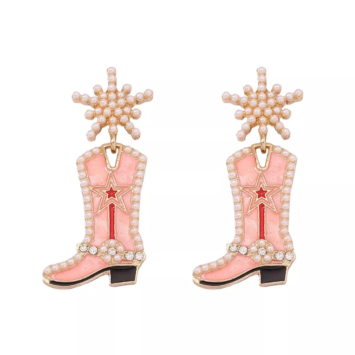 Cowgirl Boot Dangle Earrings in Pink — square view — Livostyle