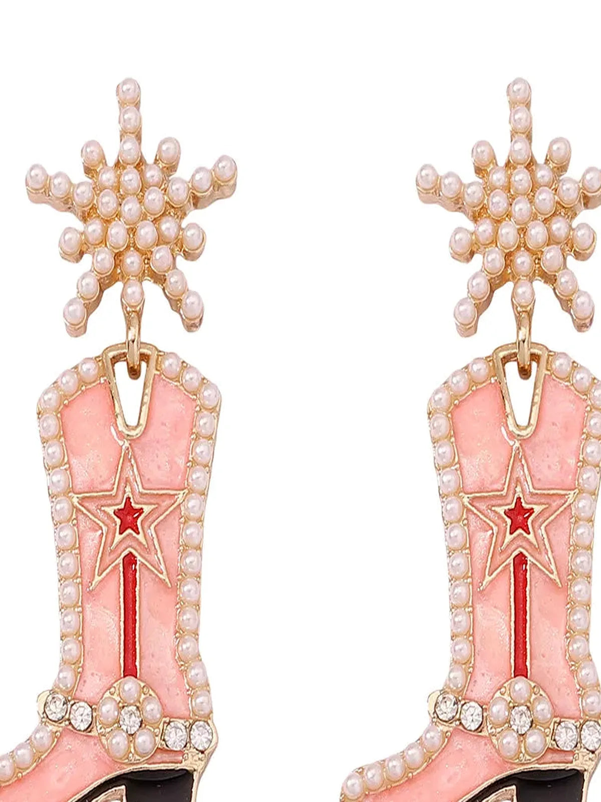 Cowgirl Boot Dangle Earrings in Pink — detail view — Livostyle