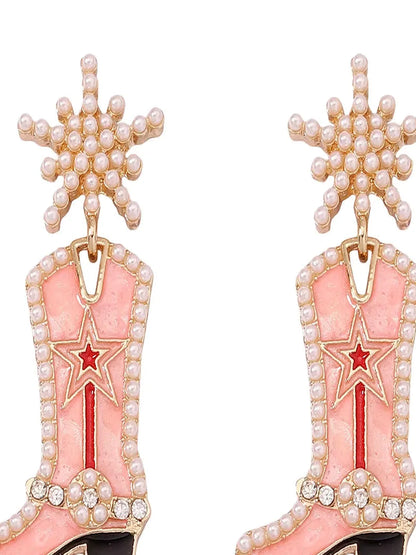 Cowgirl Boot Dangle Earrings in Pink — detail view — Livostyle
