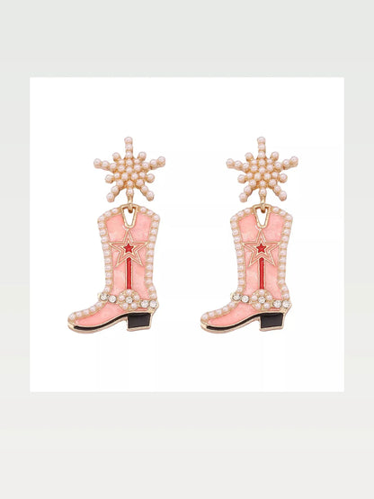 Cowgirl Boot Dangle Earrings in Pink — styled showcase — Livostyle