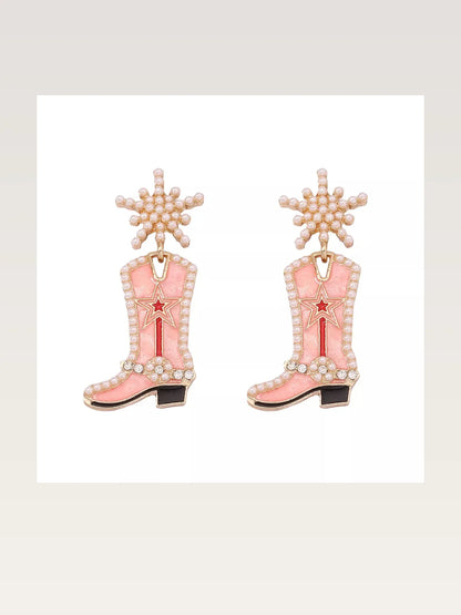 Cowgirl Boot Dangle Earrings in Pink — styled showcase — Livostyle