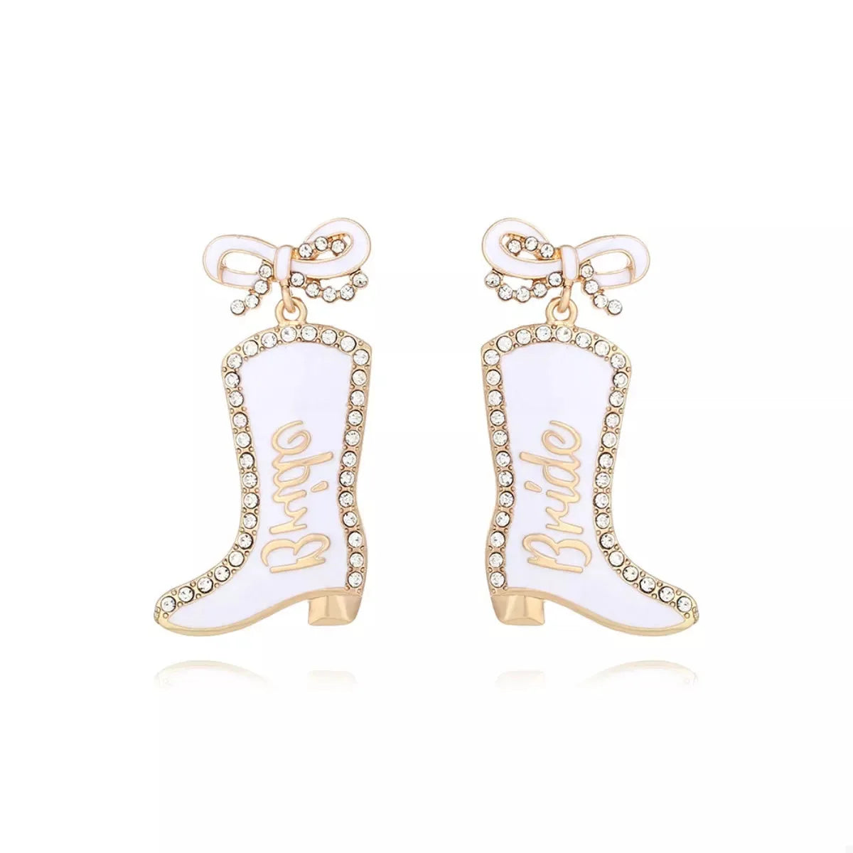 Cowgirl Boot Dangle Earrings with Bow — square view — Livostyle