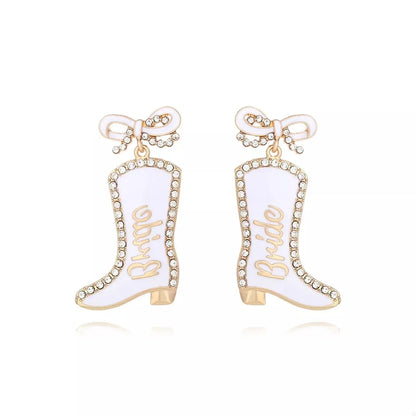 Cowgirl Boot Dangle Earrings with Bow — square view — Livostyle