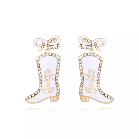 Cowgirl Boot Dangle Earrings with Bow — square view — Livostyle