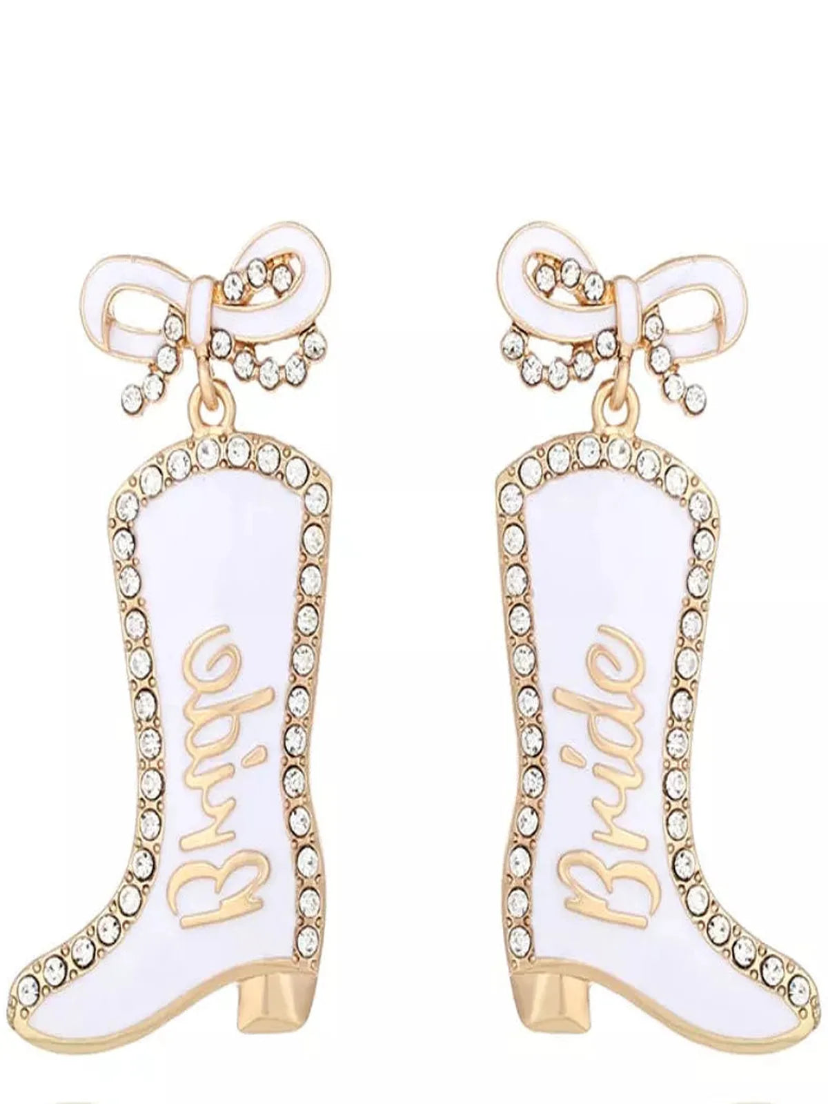 Cowgirl Boot Dangle Earrings with Bow — detail view — Livostyle