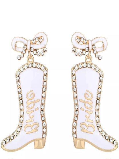 Cowgirl Boot Dangle Earrings with Bow — detail view — Livostyle