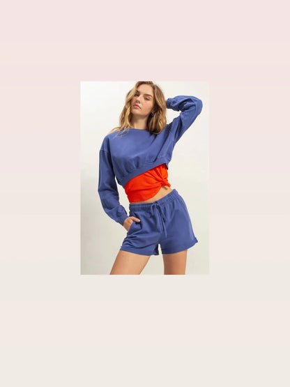 Classic Crew Neck Cropped Sweatshirt with Long Sleeves — styled showcase — Livostyle
