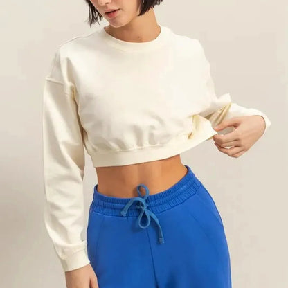 Chic Cotton Crew Neck Cropped Sweatshirt with Long Sleeves — square view — Livostyle