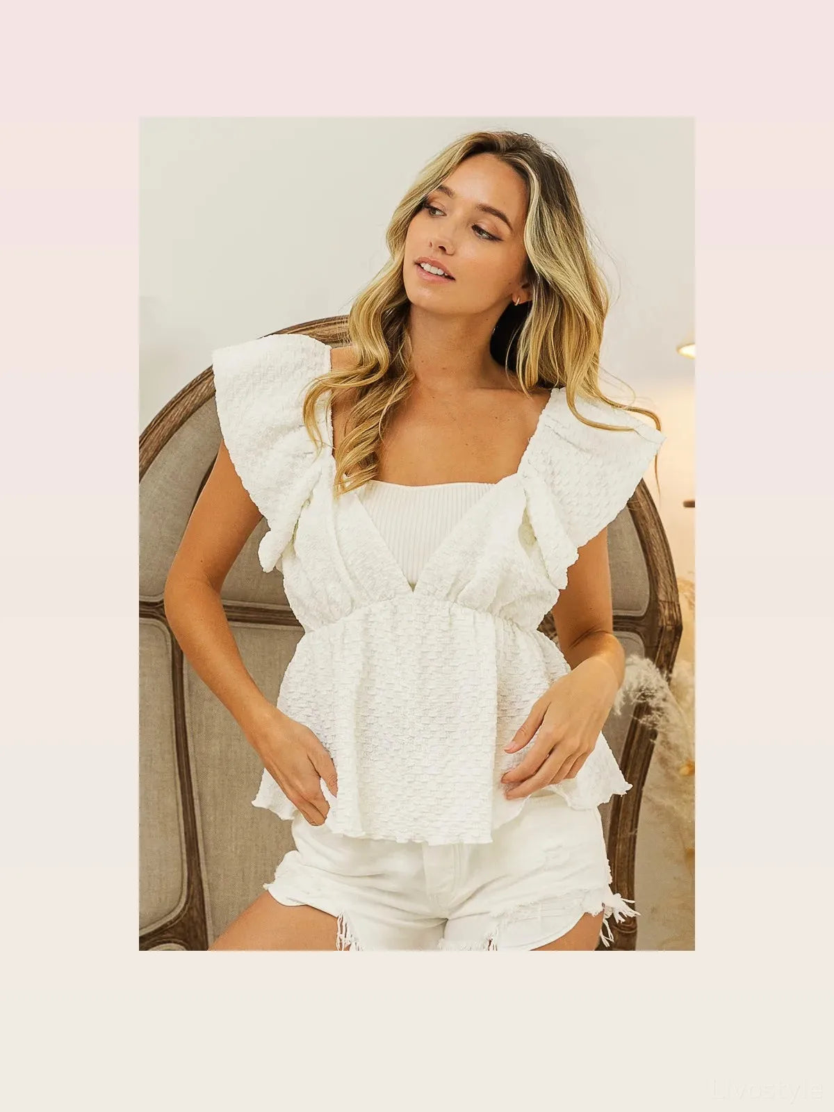 Chic Crinkle Textured Ruffled Top for Everyday Fashion — styled showcase — Livostyle
