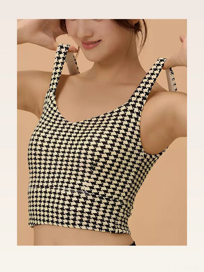 Crisscross Back Houndstooth Active Bra — styled showcase — Livostyle