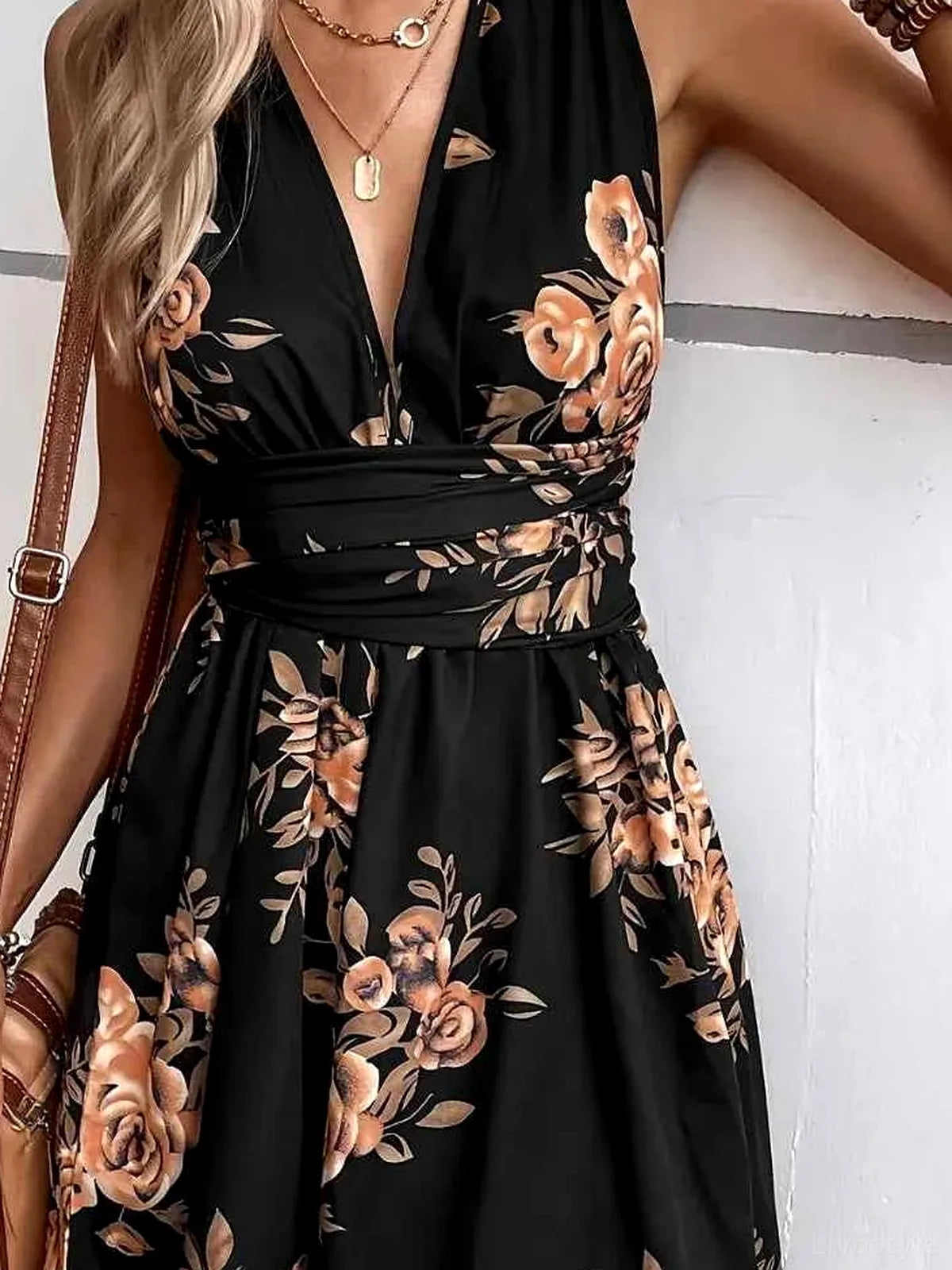Crisscross Back Printed Romper — detail view — Livostyle