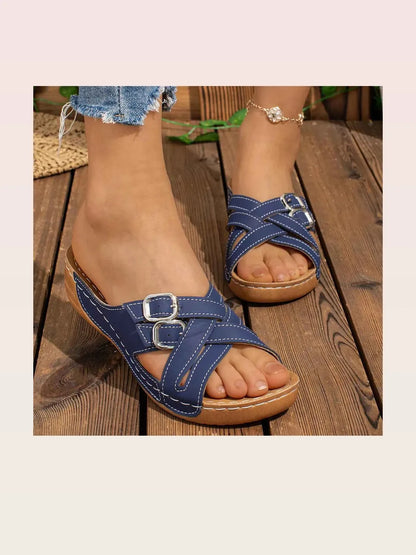 Stylish Crisscross Open Toe Flat Sandals in PU Leather — styled showcase — Livostyle