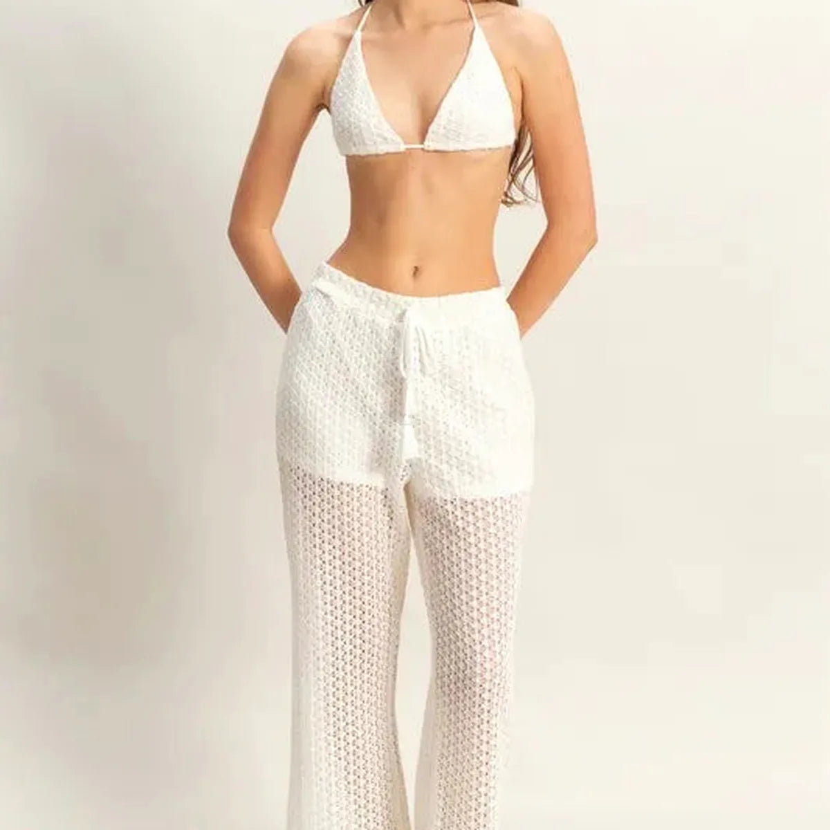 Crochet Bra and Drawstring Pants Set — square view — Livostyle