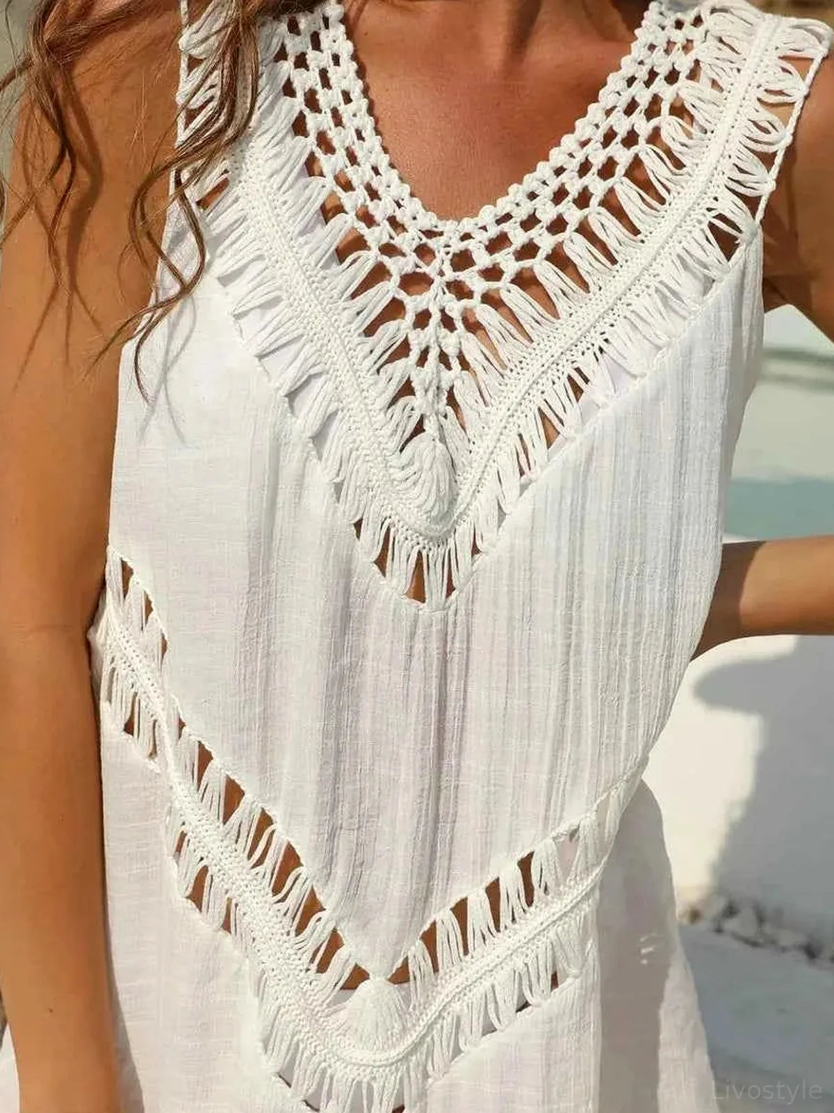 Crochet Detail Beach Cover Up Dress — detail view — Livostyle