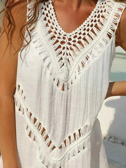 Crochet Detail Beach Cover Up Dress — detail view — Livostyle